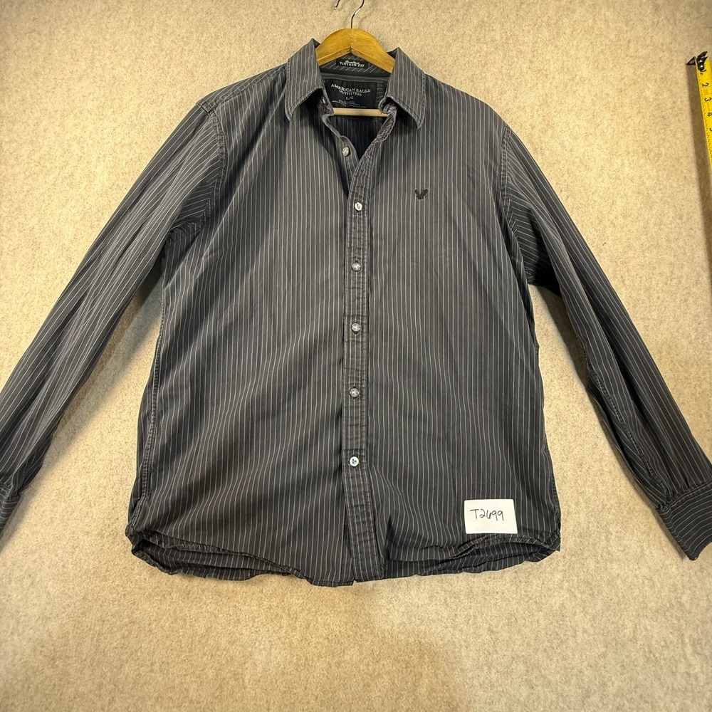 American Eagle Mens Large Pinstripe Button Down Shirt Vintage Fit Gray